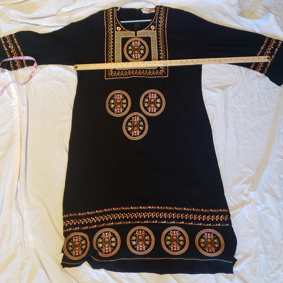 Vtg SUCI XXXL Black Hippie BOHO Embroidered Caftan Tunic Dress High Quality - Picture 11 of 11